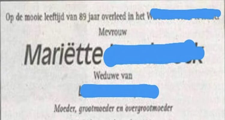 Mariëtte (89) haalt in haar rouwadvertentie keihard uit naar iedereen die nooit langskwam