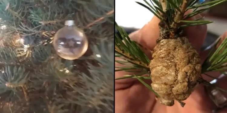 Deze rare ‘klomp’ in je kerstboom is geen dennenappel en wat het is zorgt voor kippenvel!