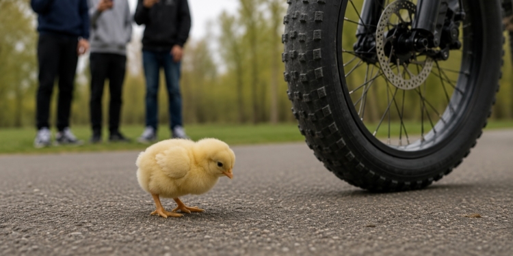 Politie slaat alarm: jongeren mishandelen kuikentje en rijden eroverheen met fatbike